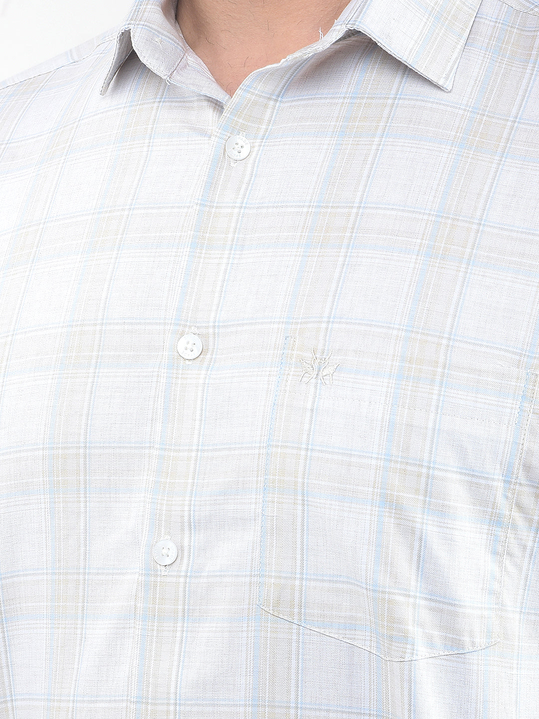 Beige Checked 100% Cotton Shirt