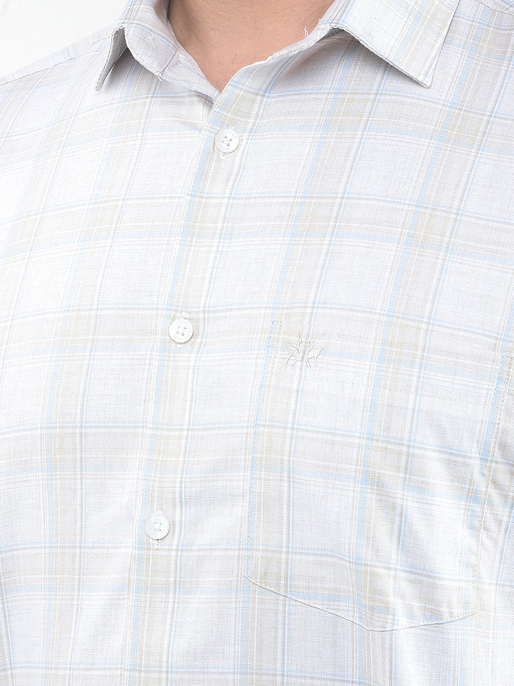 Beige Checked 100% Cotton Shirt