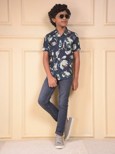 Green Floral Print 100% Cotton Shirt