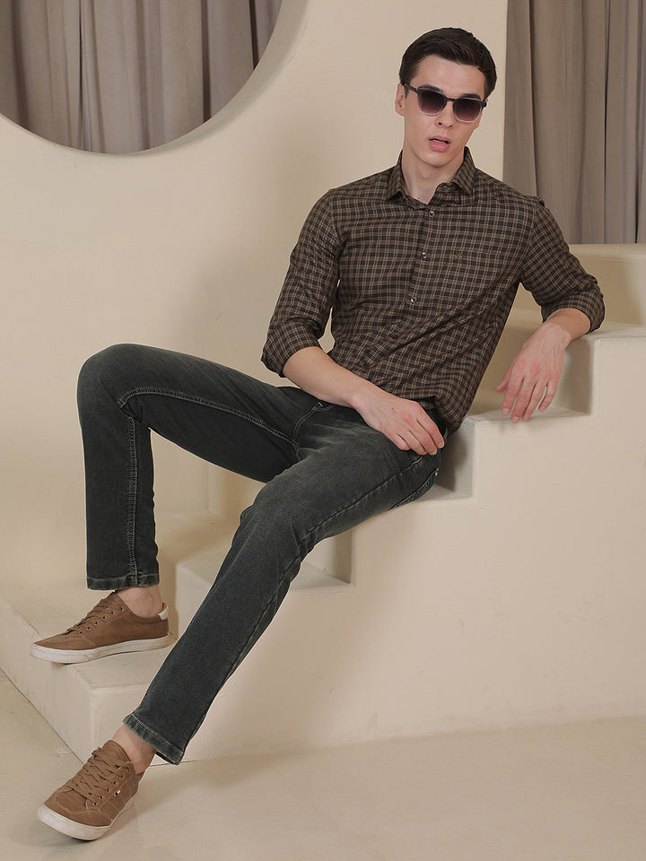 100% Cotton Brown Checked Shirt
