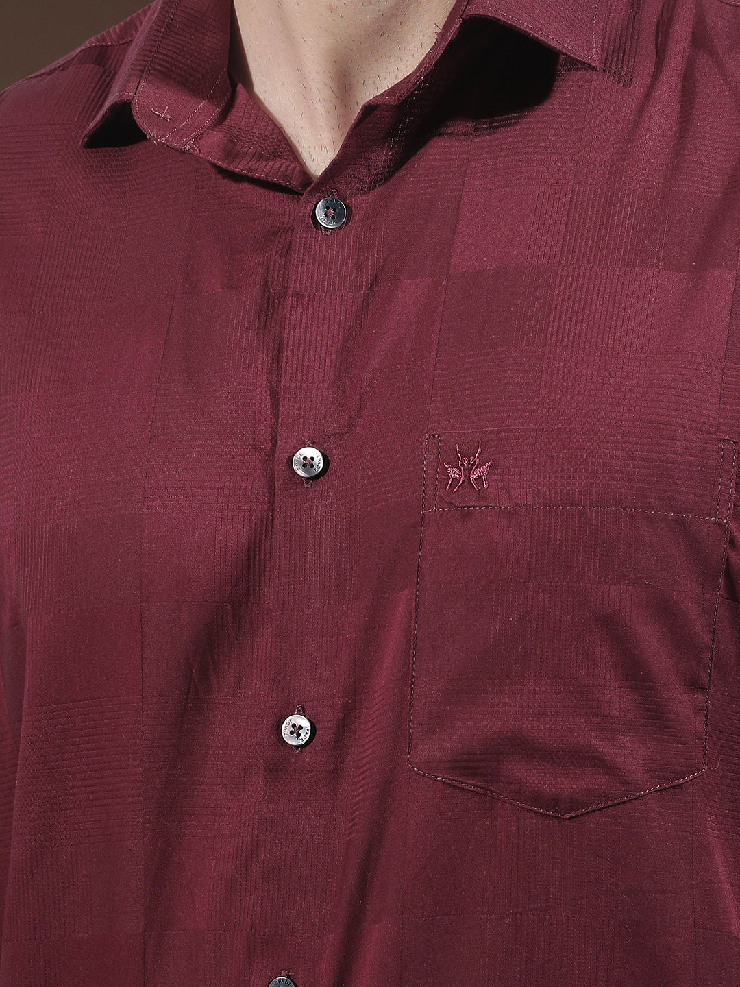 Maroon Jacquard 100% Cotton Shirt