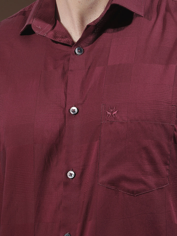 Maroon Jacquard 100% Cotton Shirt