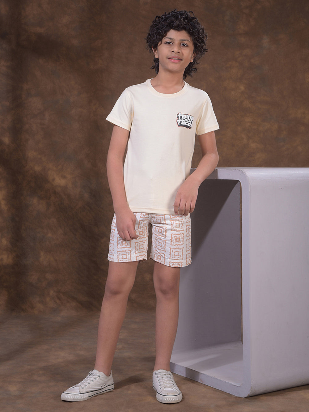 Orange Printed 100% Cotton Shorts