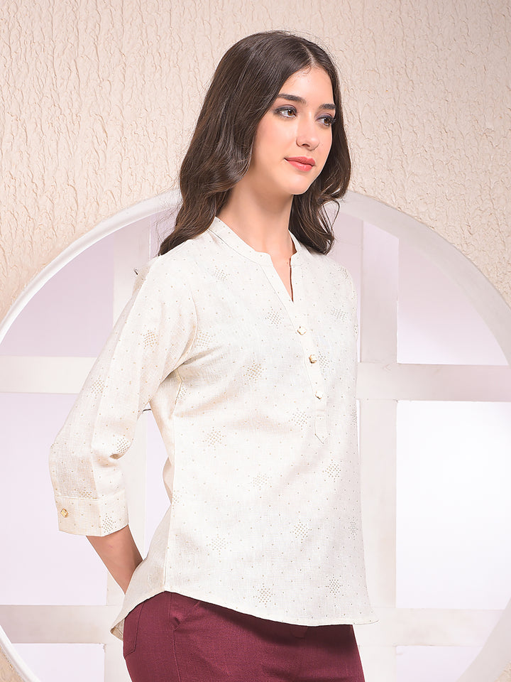 Beige Embellished V-Neck Top