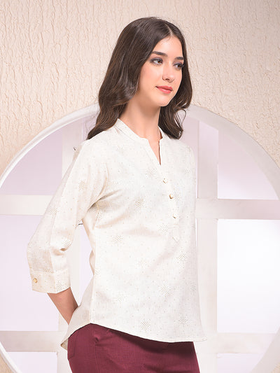 Beige Embellished V-Neck Top