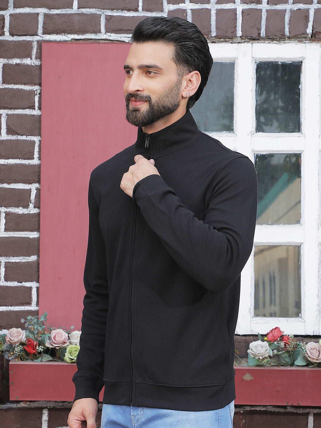 Black Front Open Sweatshirt