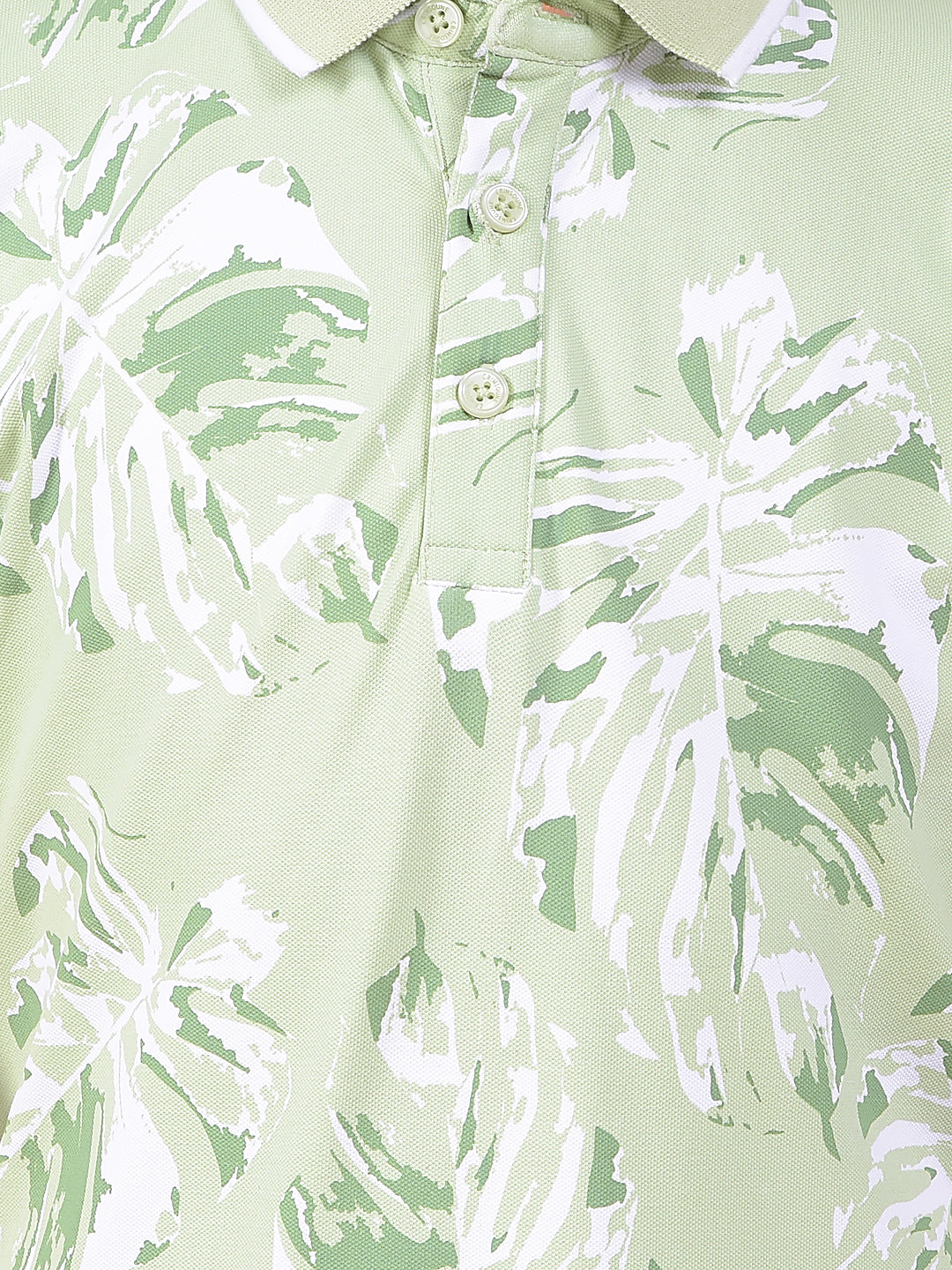 Green Floral Print Polo Neck T-Shirt