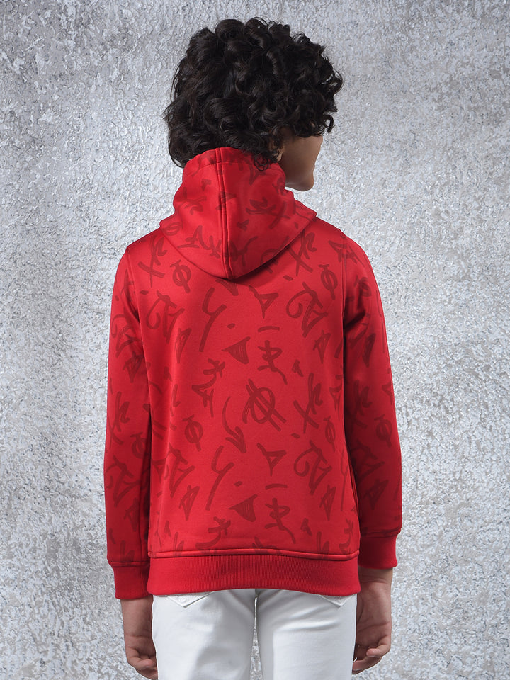 Red Printed Hooded Neck Sweatshirt