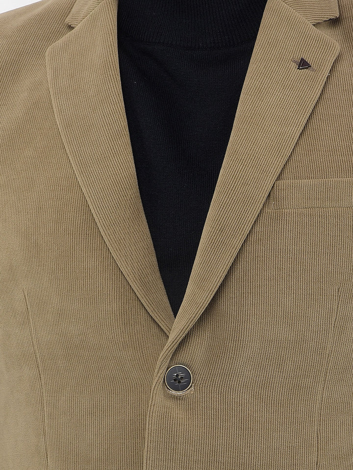 Beige Notched Lapel Single-Breasted Blazer