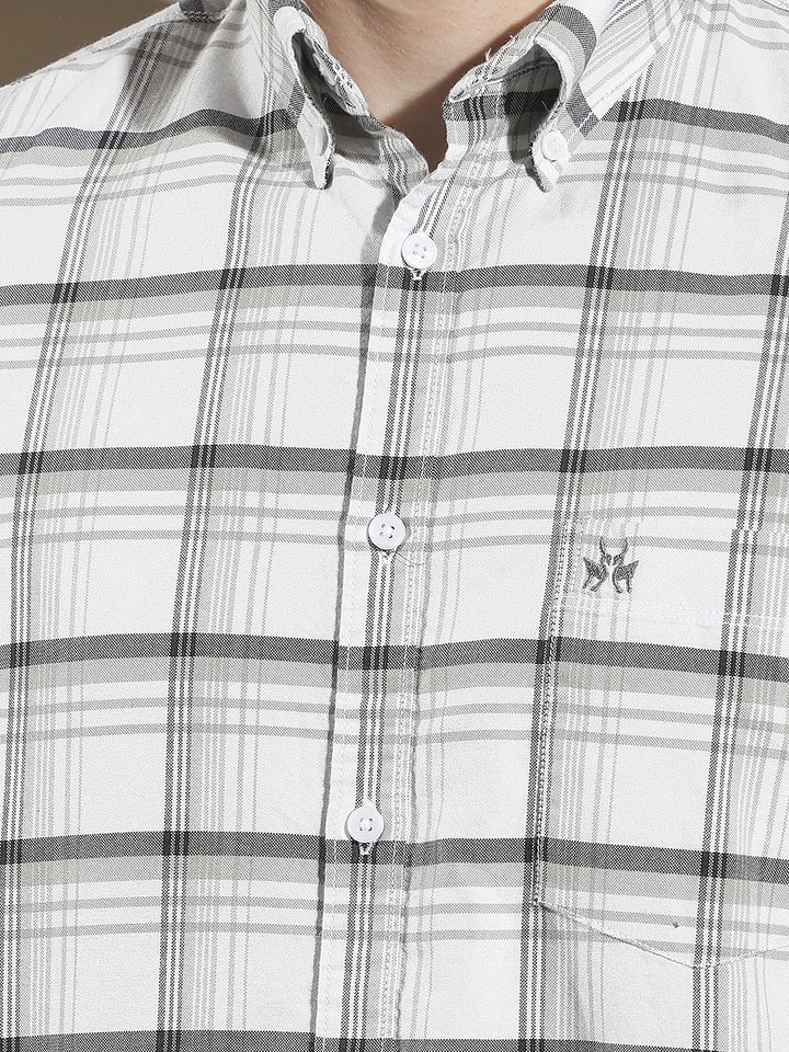 White Checked Button-Down Collar 100% Cotton Shirt