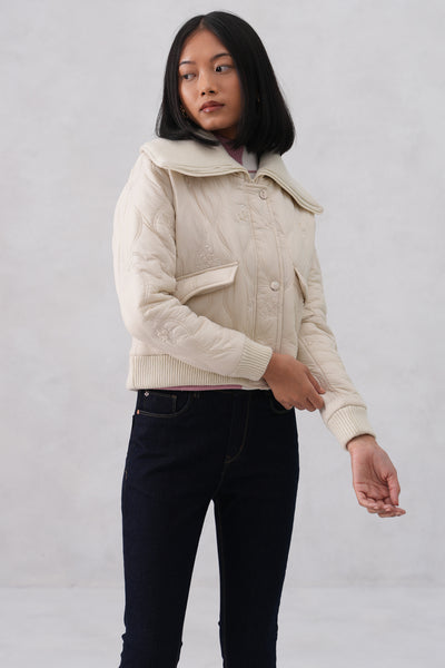 Cream Embellished Quilted Jacket