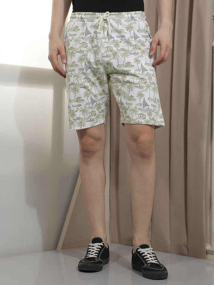 Laidback Beige Motif Print Shorts