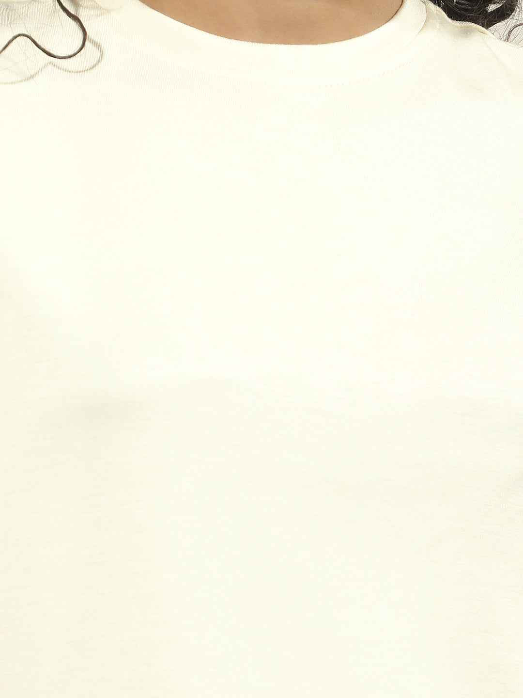 Cream Cropped Casual T-Shirt