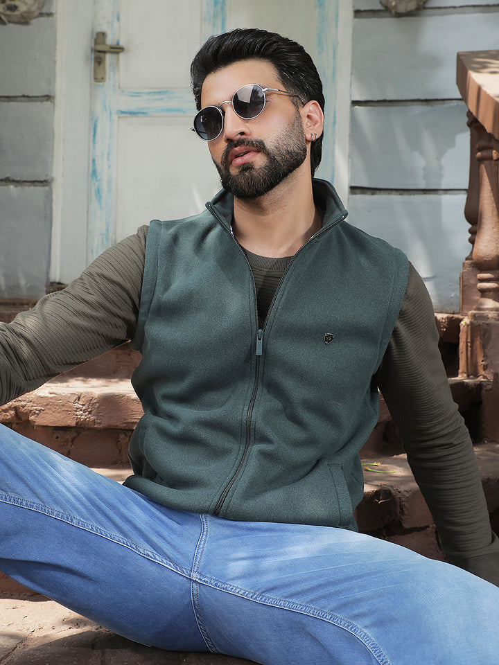 Green High Neck Sleeveless Sweatshirt