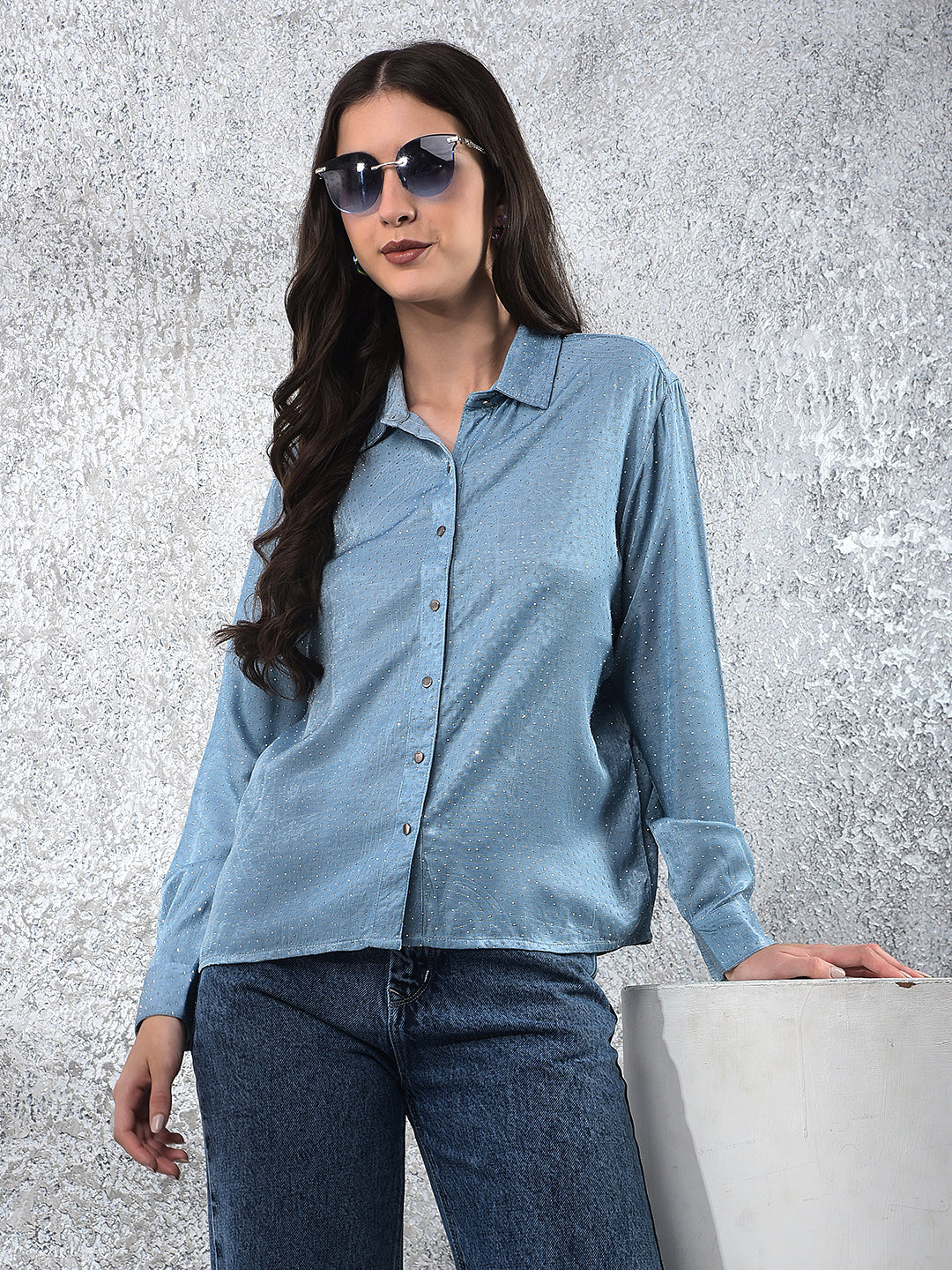 Blue Embellished Chic Shirt
