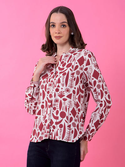 Maroon Printed V-Neck Shirt