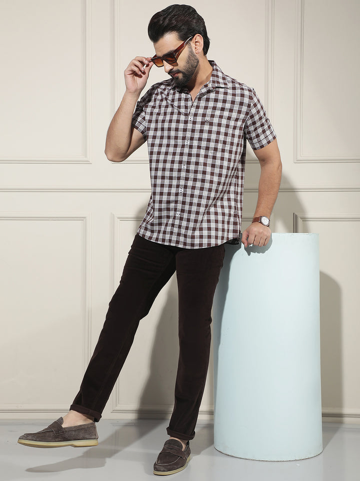 Purple Checked 100% Cotton Shirt