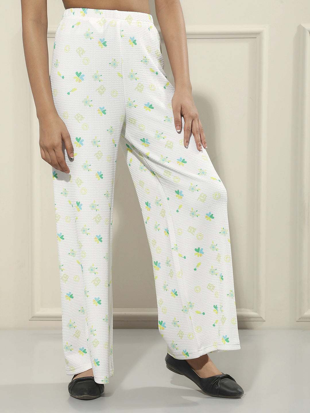 Cream Floral Print Palazzos