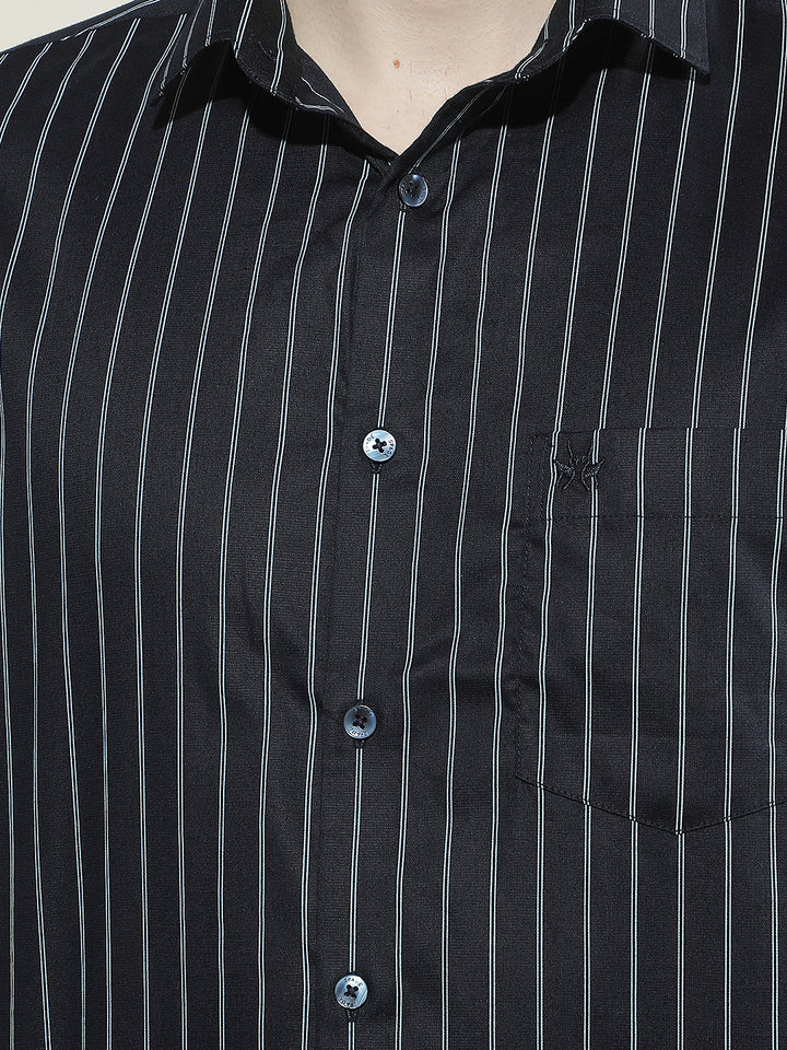 Navy Blue Vertical Striped Shirt