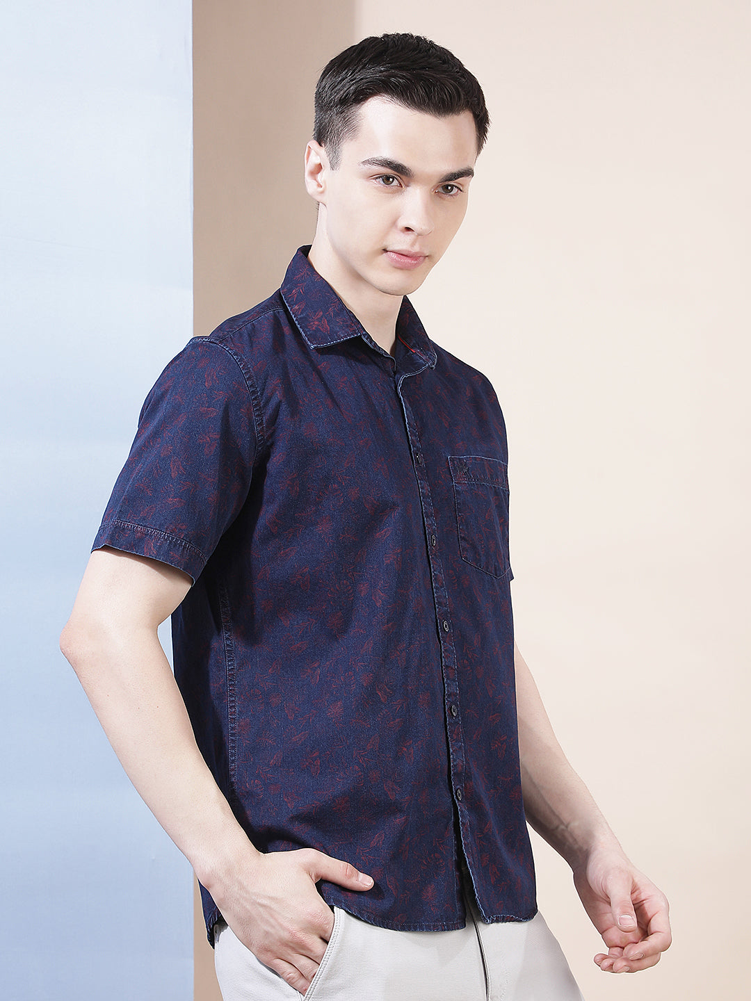 Wine Floral Print 100% Cotton Shirt