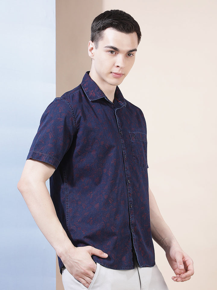 Wine Floral Print 100% Cotton Shirt