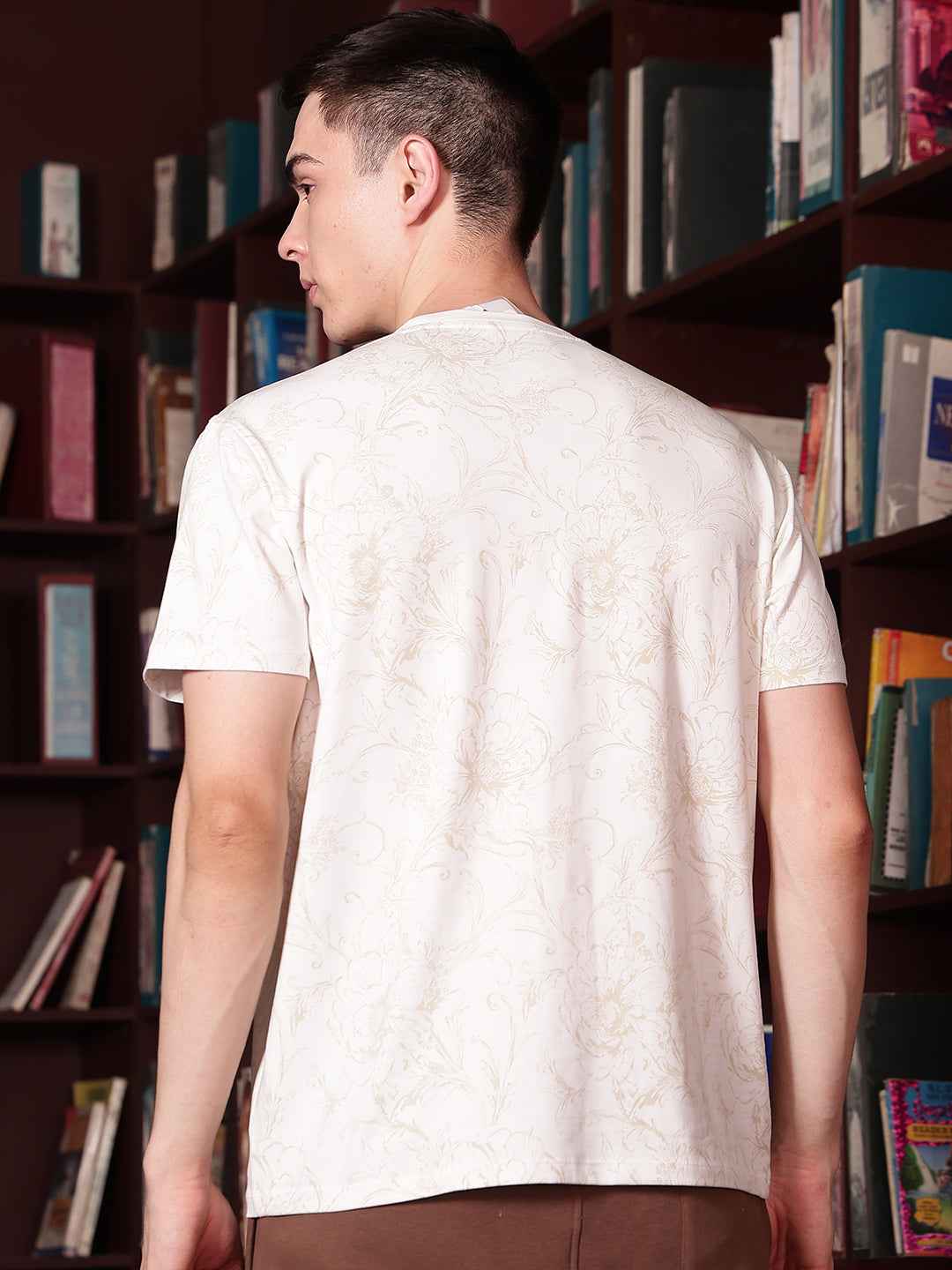 White Round Neck Floral Printed T-Shirt