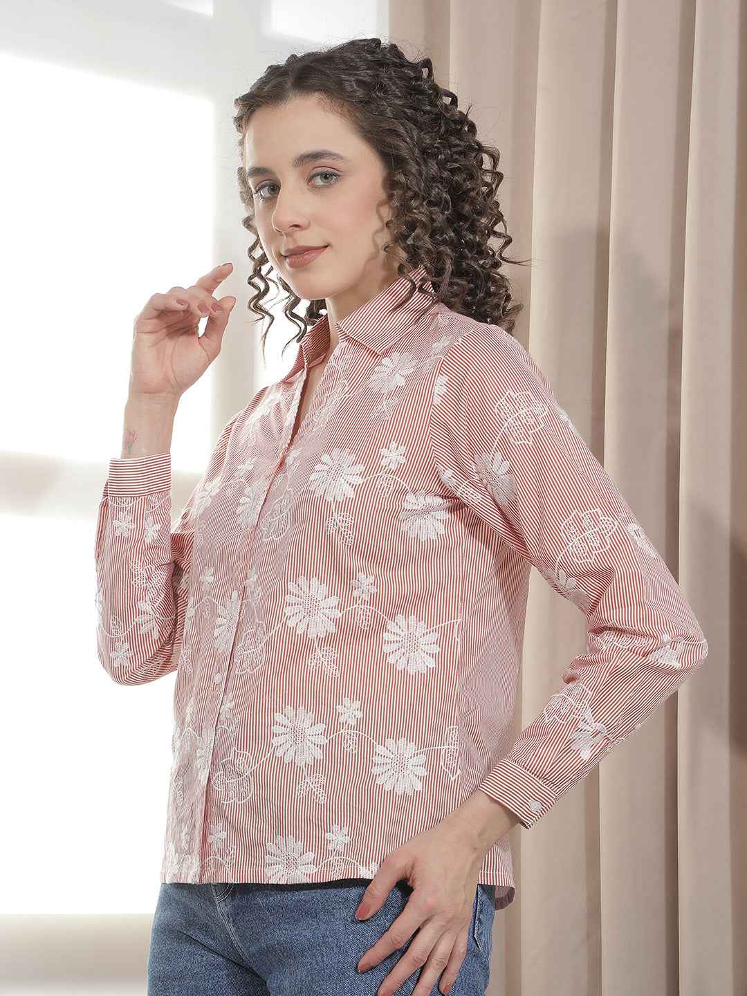 Red 100% Cotton Embroidery Shirt