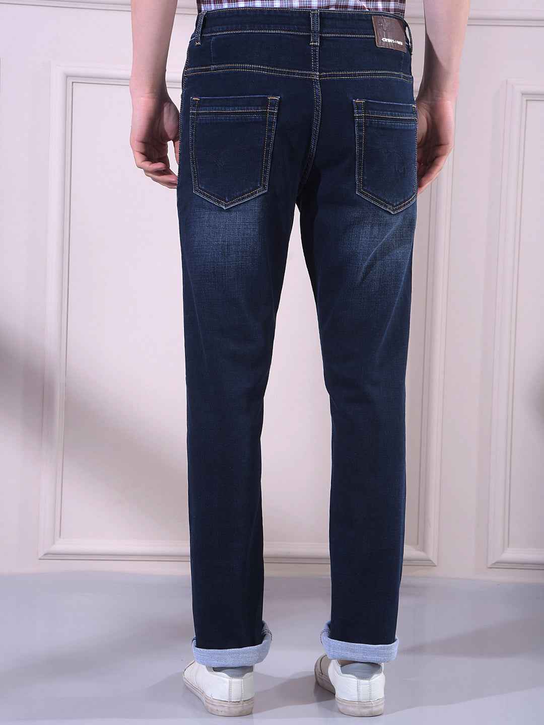 Bold Dark Blue Textured Versatile Urban Jeans