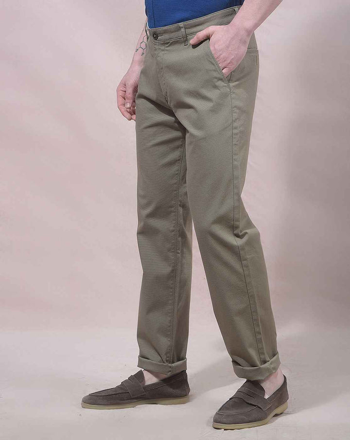 Khaki Straight Leg Casual Trousers