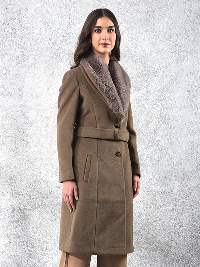 Brown Notched Lapel Overcoat With Belt