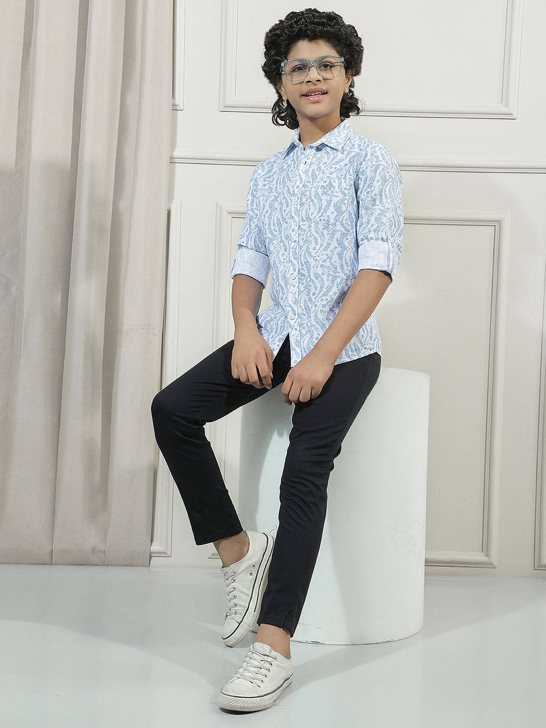Blue 100% Cotton Paisley Print Shirt