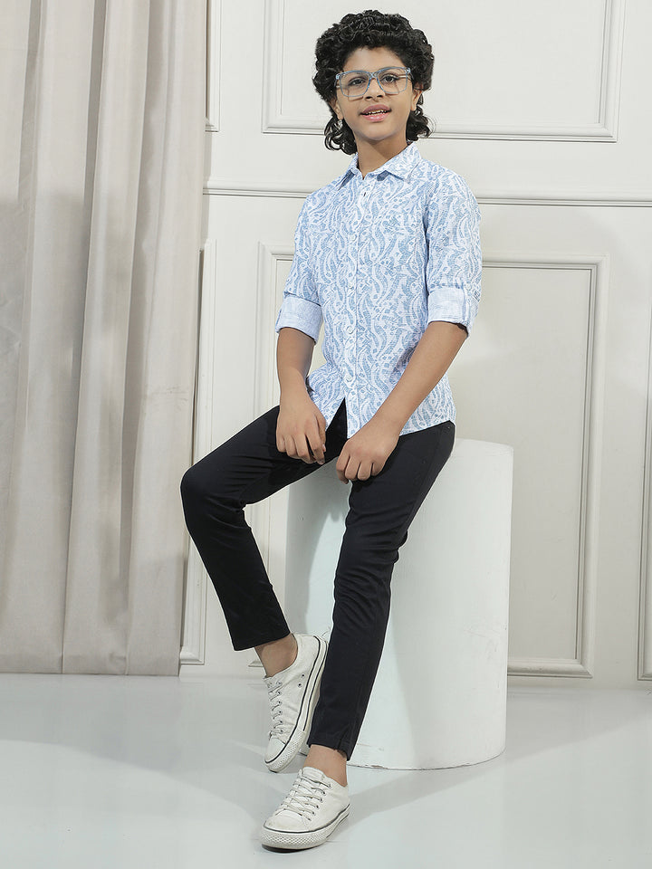 Blue 100% Cotton Paisley Print Shirt