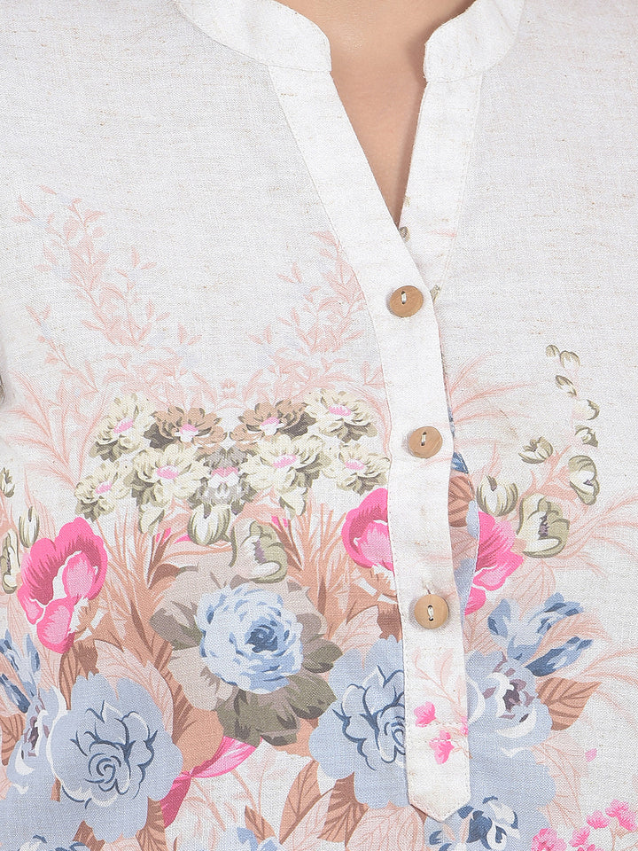 Pink Floral Print V-Neck Top