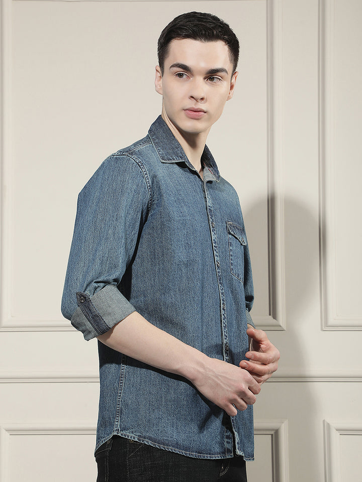 Blue 100% Cotton Denim Shirt