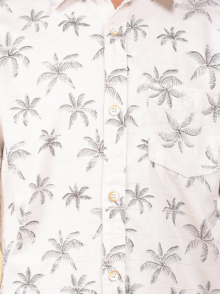 White Floral Print 100% Cotton Shirt