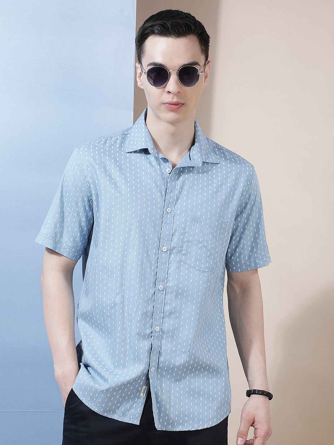 Sky Blue Micro Printed Shirt