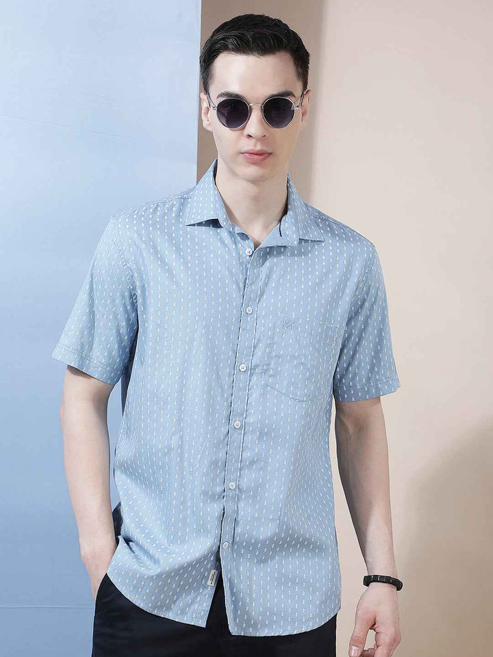 Sky Blue Micro Printed Shirt
