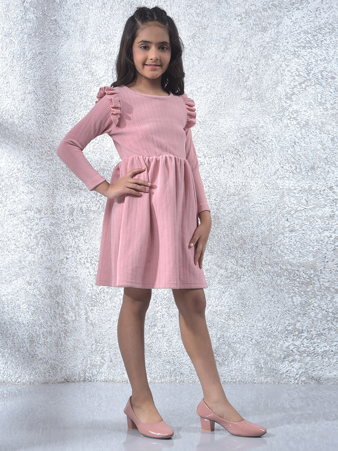 Pink Jacquard A-Line Dress