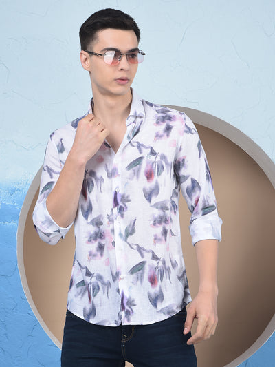 Multi-Color Floral Print Linen Shirt