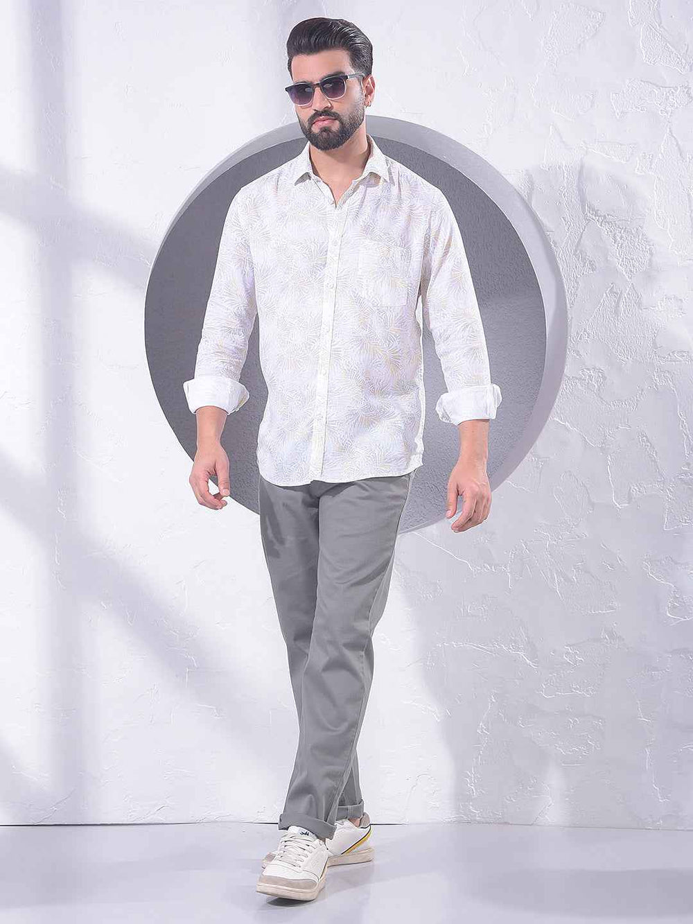 Yellow Floral Print Linen Shirt