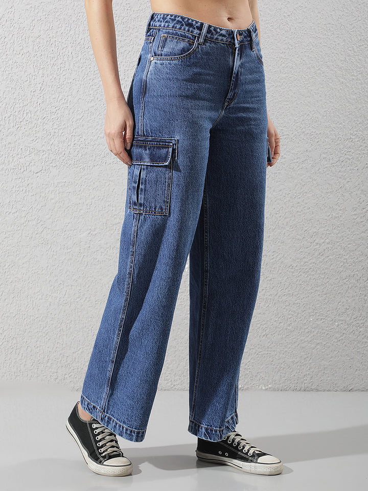 Blue 100% Cotton Cargo Jeans