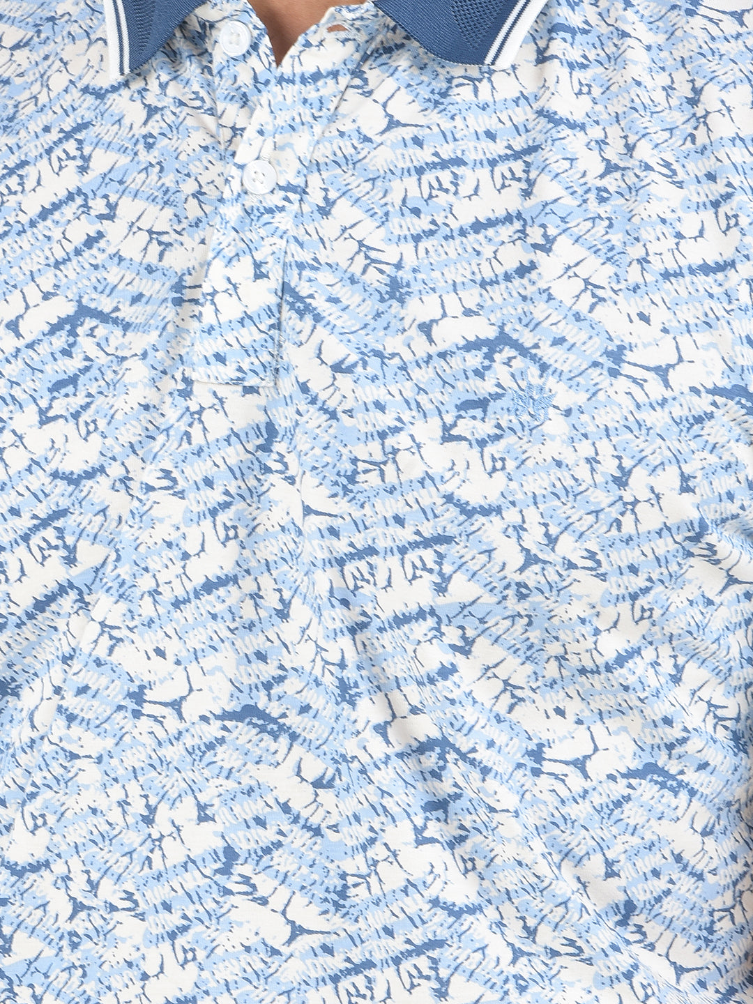 Blue Printed Polo Neck T-Shirt