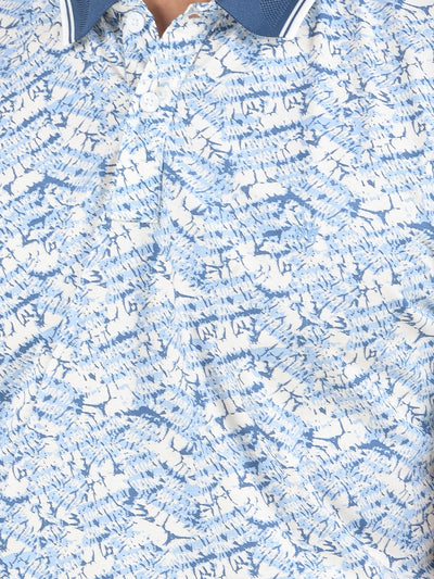 Blue Printed Polo Neck T-Shirt