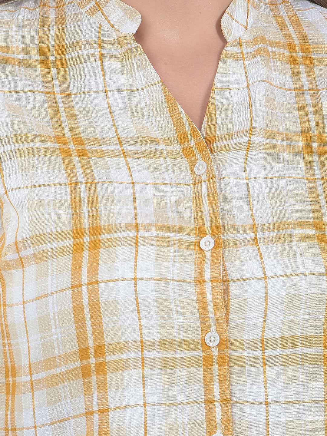 Yellow V-Neck Plaid Check Shirt