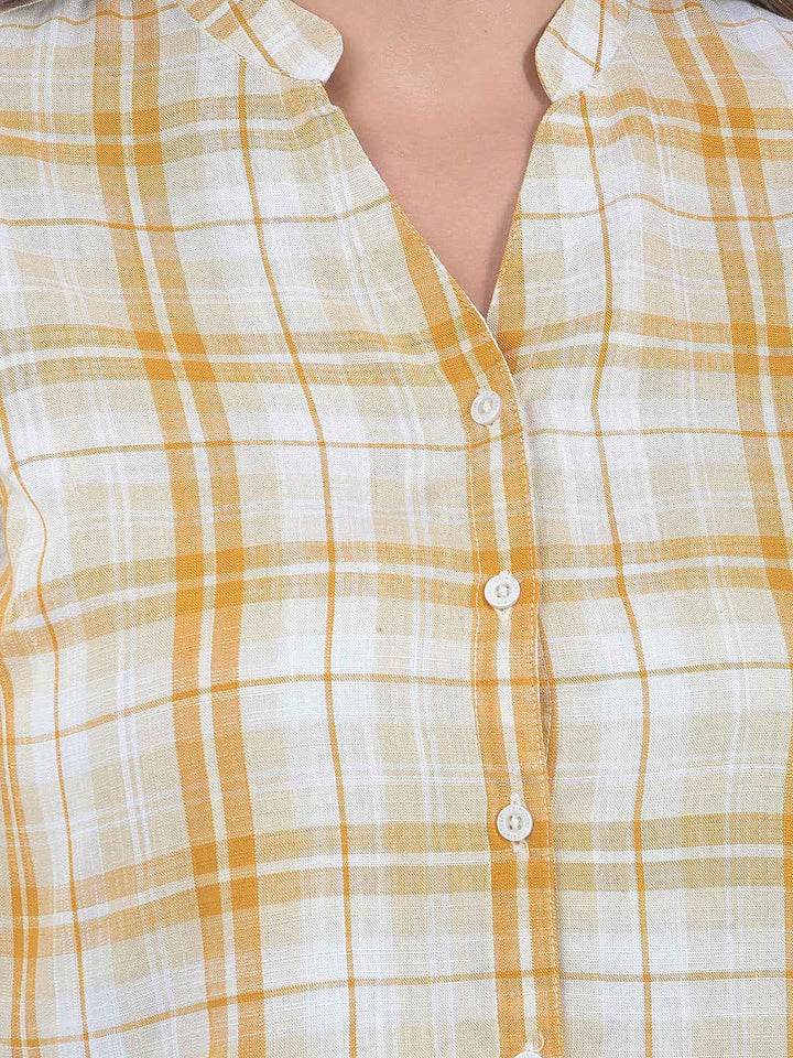 Yellow V-Neck Plaid Check Shirt