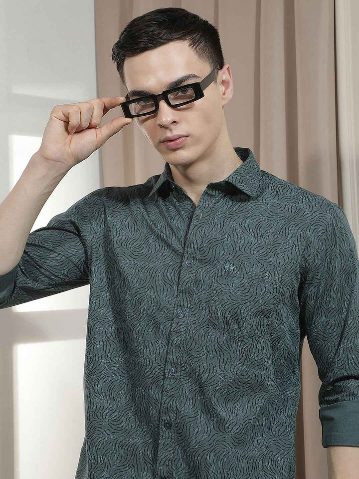 Vivid Green Botanical Printed Shirt