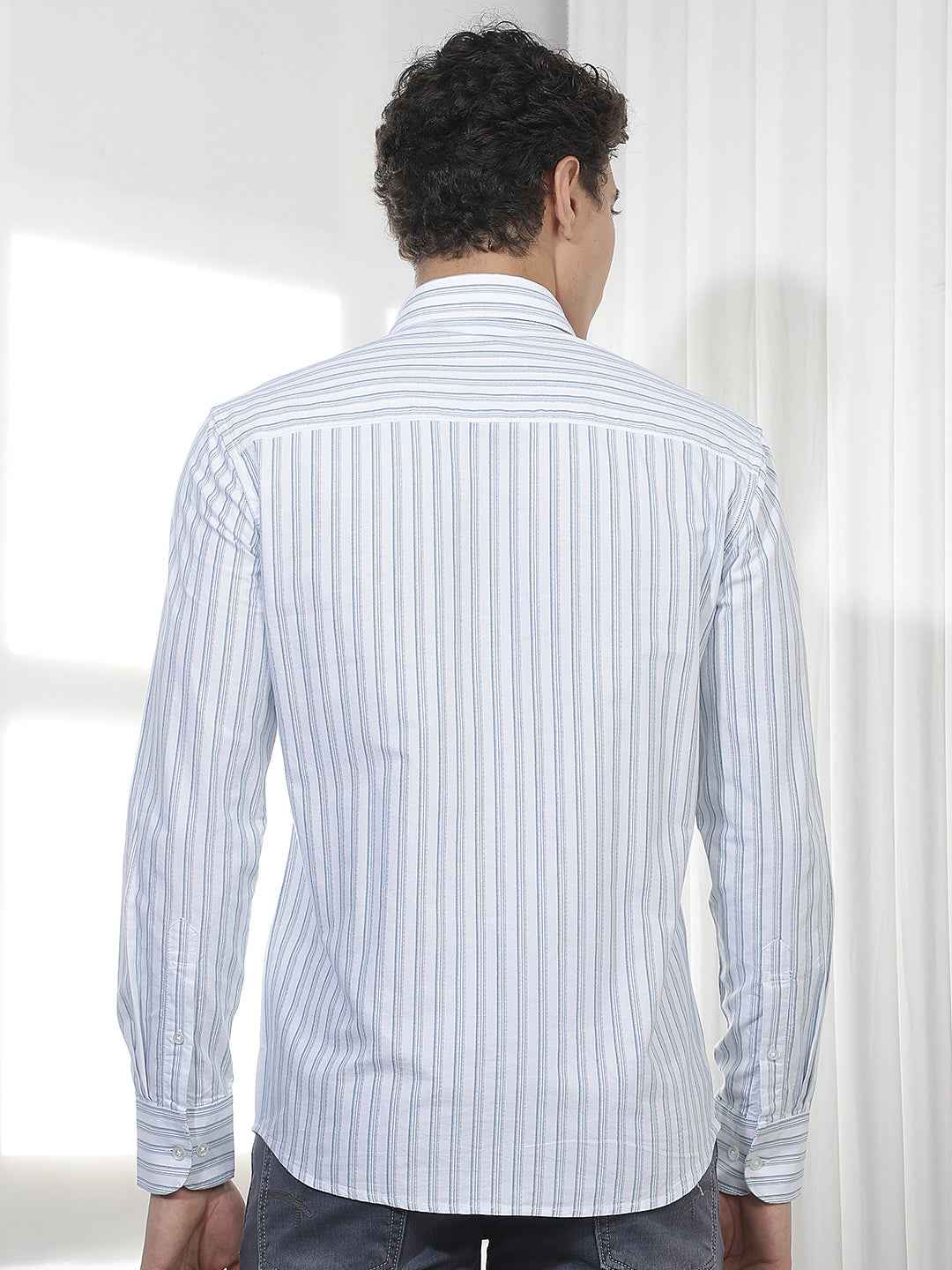 Blue Vertical Striped 100% Cotton Shirt