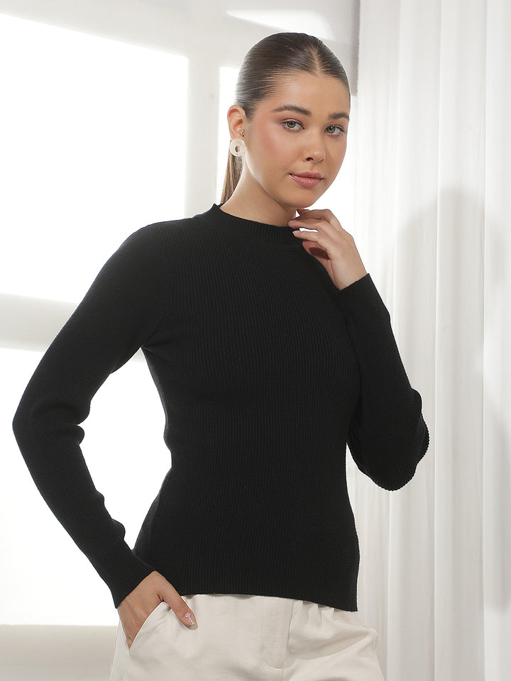 Chic Onyx Black Jacquard Sweater