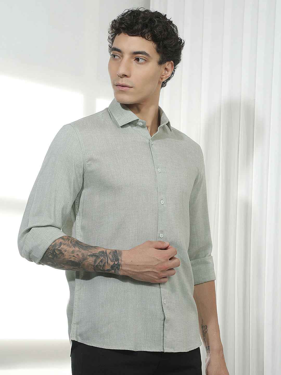 Green Casual Linen Shirt