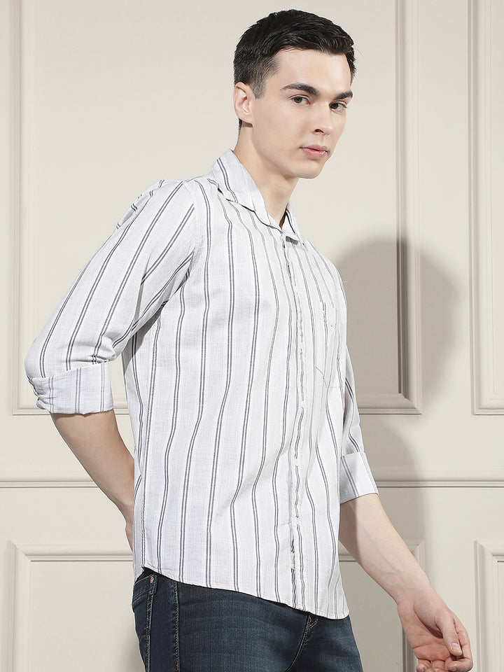 Grey Vertical Stripes 100% Cotton Shirt